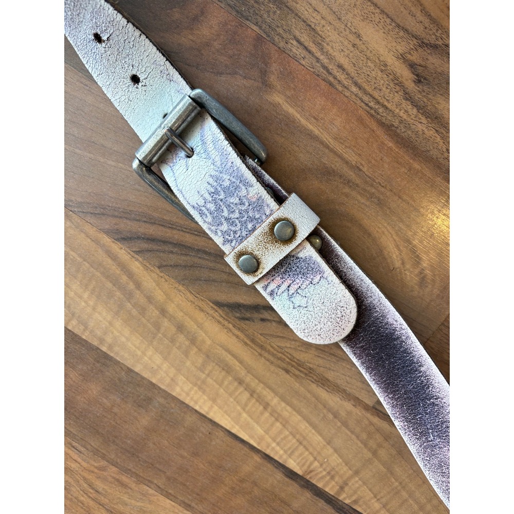 Vintage Ed Hardy Christian Audigier Leather Belt Eagle Tattoo Studded White Y2K - Picture 2 of 5